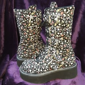 Demonia Emily 340 floral boots EUC sz 8 womens